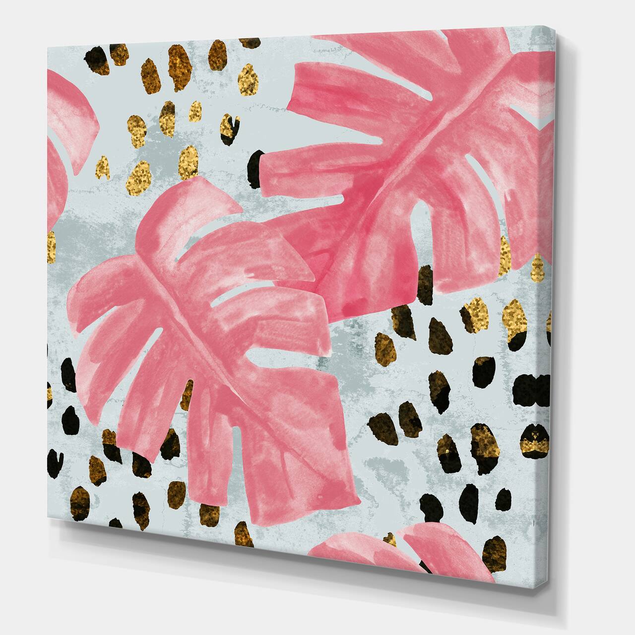 Designart - Pink Colored Monstera On Rough Brush Strokes II - Tropical Canvas Wall Art Print